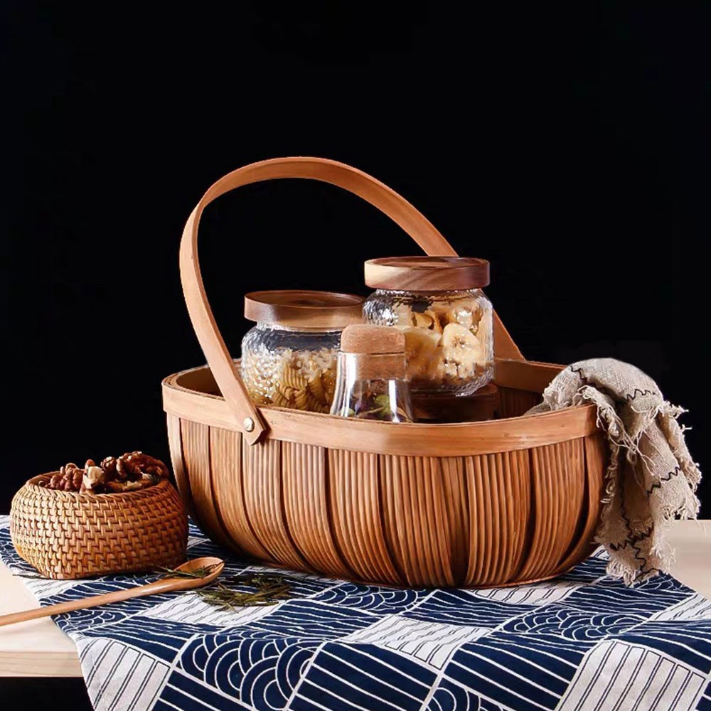 Home Wicker Basket Empty Oval Willow Woven Box Easter Large Organize Vegetables Basket With Handle Picnic Basket Present