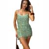 Spot summer European and American sexy flash film fringed suspender skirt party stage heavy industry short dress