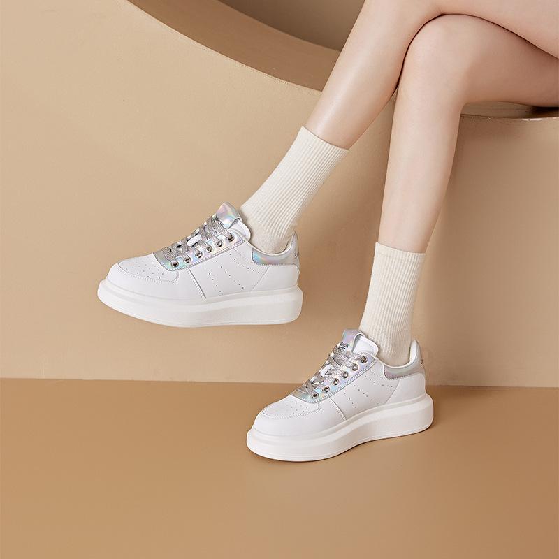 3233 small size leather little white shoes women's color matching platform student shoes women's platform lace-up casual shoes women