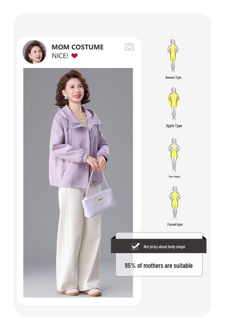 Spring Windbreaker Jacket for Petite and Middle-Aged Women, Wide-Sleeved Design