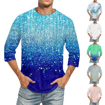 Men'S Round Neck Three-Quarters Sleeve Top Casual Fashion T-Shirt