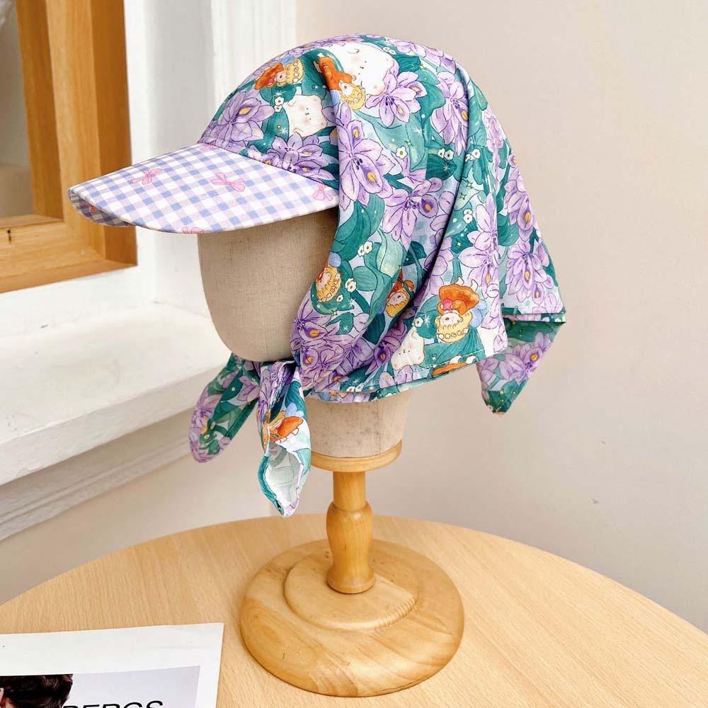 Plaid Headscarf Baseball Hat Floral Triangle Headscarf Hat Driving Scarf Peaked Cap  Summer Outing