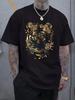 Schwarzes T-Shirt mit Blumen-Tiger-Print, Rundhalsausschnitt, Kurzen Ärmeln - Stylisches Lässiges Sommer-T-Shirt mit Kräftigem Gold-Schwarz-Design