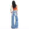 Distressed Raw Hem Micro Flare Light Tone All Match Slim Horse Hoof Denim Pants Ladies Spring Summer Casual Pants Oversize Denim Trousers