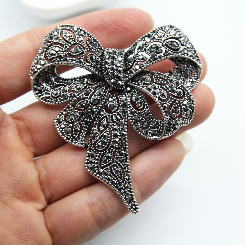 Black Rhinestone Big Bow Brooch, Vintage Personality Brooch, Coat Sweater Decoration Chest Flower For Women