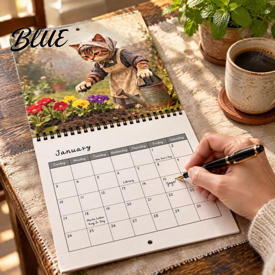 Cute Animal Illustration 12 Monthly Jan -2027 Wall 2027 Calendar Cat Dec 2027 Hanging Floral