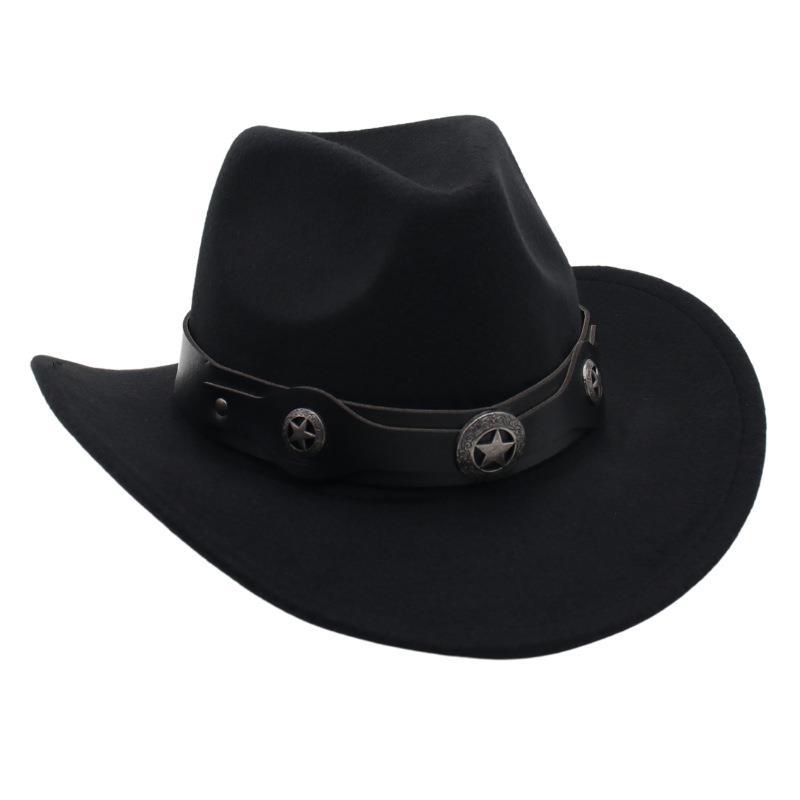 Western Cowboy Top Hat British Retro Jazz Hat Pentagram Badge Felt Hat Trend
