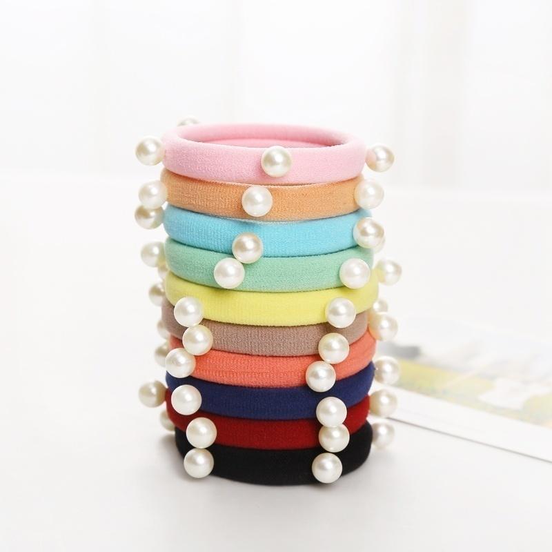 Viele Leute mögen 10 Stück Perle Basic Elastische Haargummis Koreanischer Stil Perle Nahtlos Frottee Ring Seil Haaraccessoires