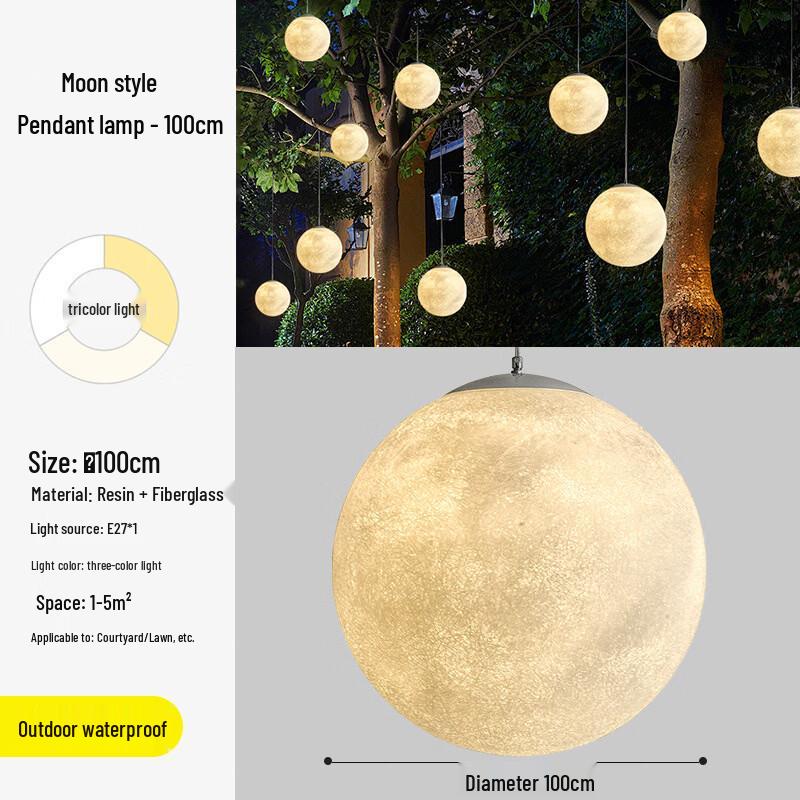 3D Moon Sphere Pendant Light with Three-Color Dimming