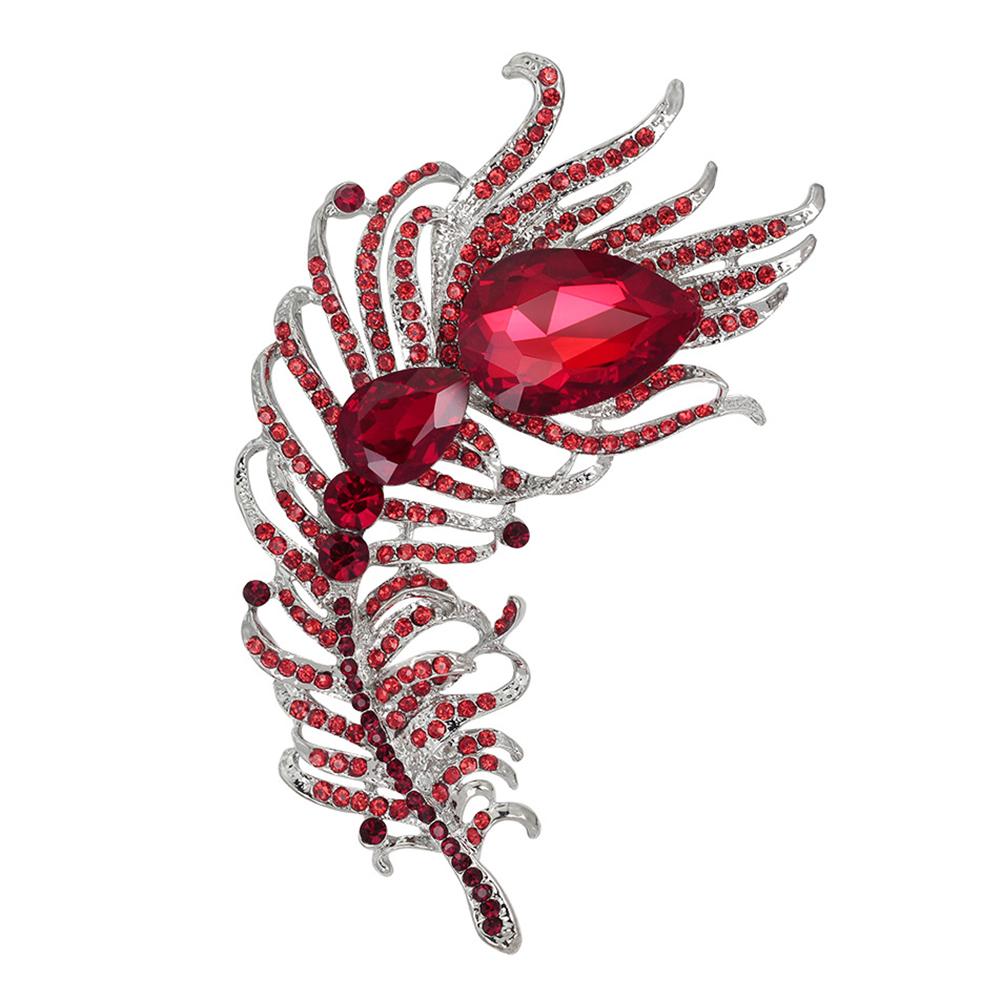 Women Girls Xmas Gift Refined Brooches Peacock Feather Pattern Breastpin with Shimmer Rhinestone