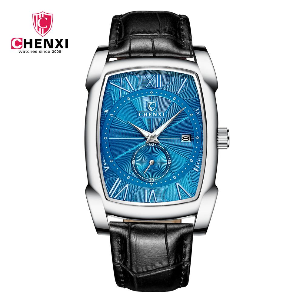 CHENXI 8209 Men's Sport Watches Luxury Retro Square Wristwatches Leather Strap Waterproof Quartz Power Reserve for Casual Sports