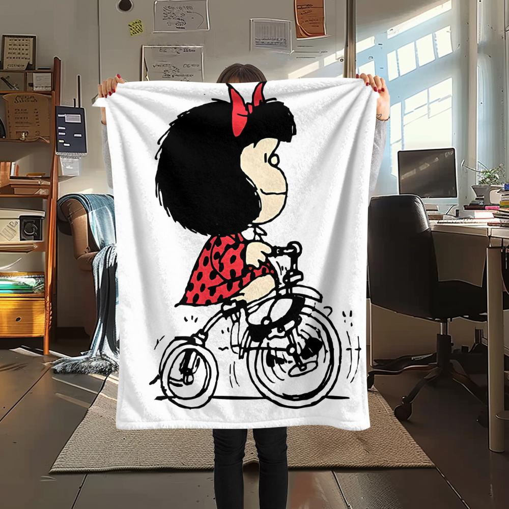 1PC Mafalda Print Flannel Blanket, High Quality All Seasons, Home Decor, Warmth and Comfort, Perfect for Christmas Gifts