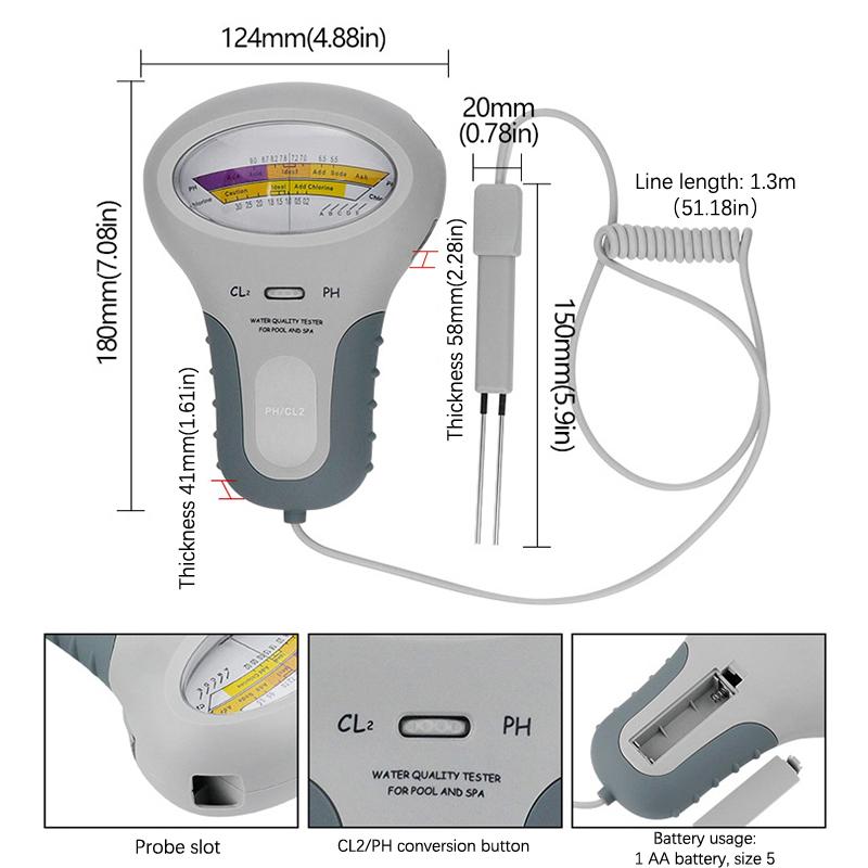 2 In 1 Ph Chlorine Meter Ph Cl2 Tester Swimming Pool Aquarium Water Quality Testing Tools Chlorine Measuring Device