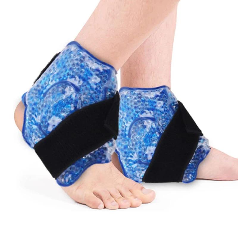 Adjustable Ankle Foot Hot Cold Gel Ice Pack, Reusable Microwaveable Freezable Therapy Wrap with Stand