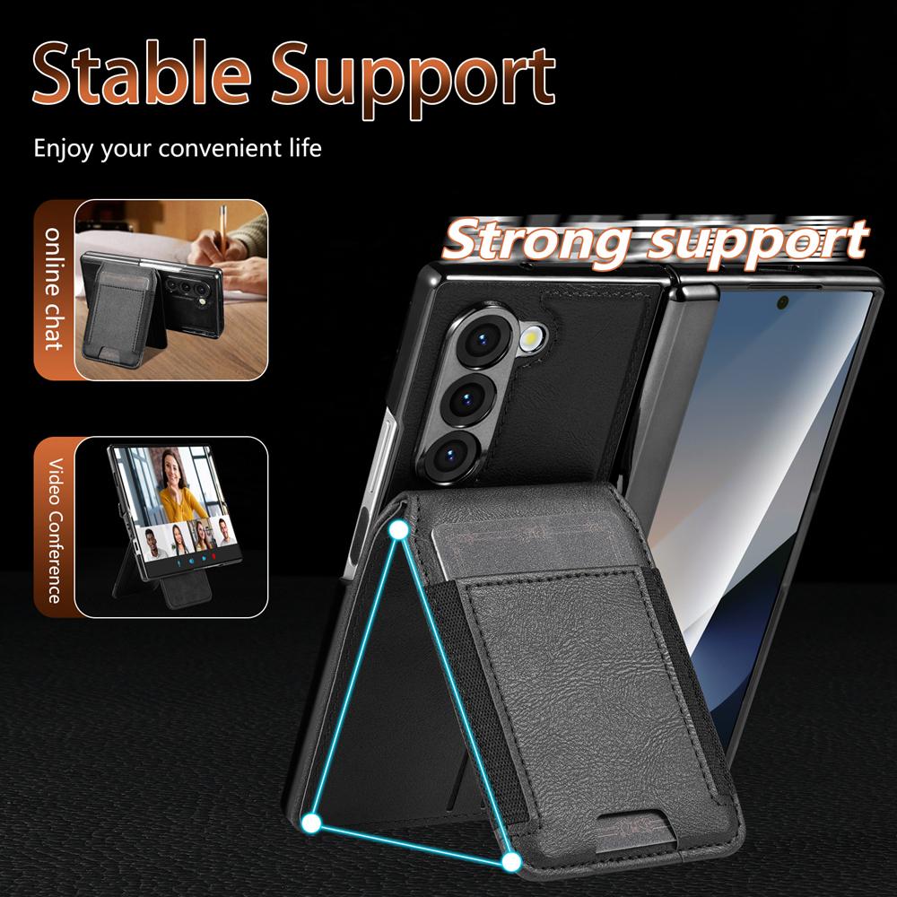 KEYSION PU Leather Phone Case for Samsung Galaxy Z Fold 7 6 5 4 3 Shockproof Cover With Magnetic Card Holder Bag Hinge Screen Protector
