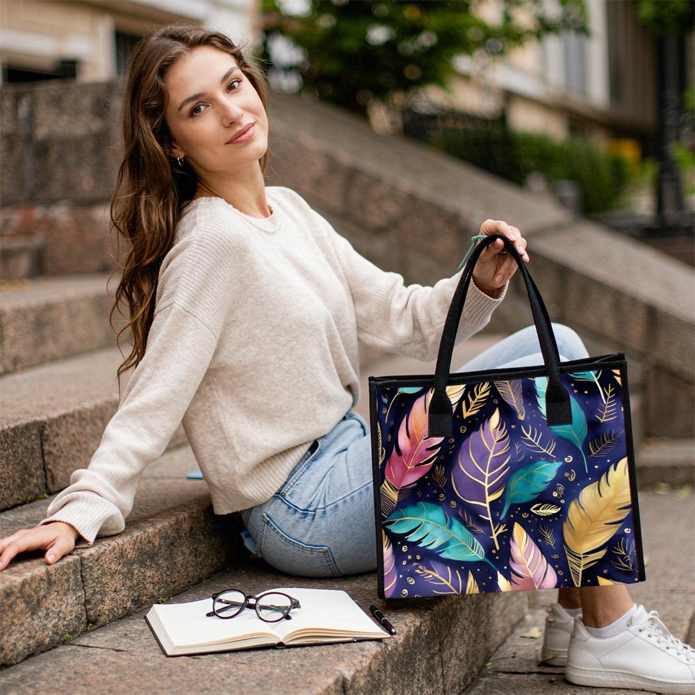 Fashion Feather Pattern Tote Bag Lightweight Casual Daily Handbag for Outdoor Shopping Work Use
