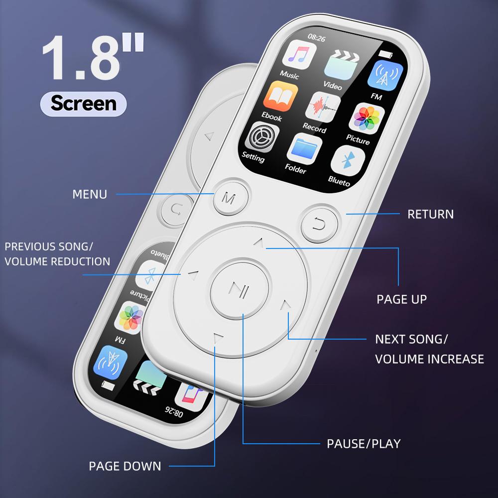 Ultra-thin 1.8 Inch MP3 Player Type-C Portable Walkman Bluetooth 5.4 Compatible E-book Recording Sports FM Radio Music Player