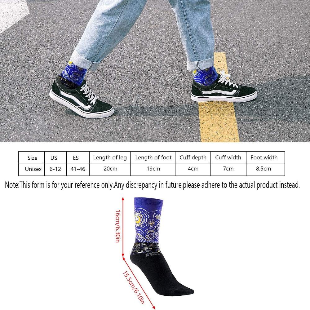 Comius Sharp Fun Colorful Cotton Socks, 6 Pairs Men Women Multicolored Cotton Socks Thermal Everyday Sports Socks Fun Cool Famous Painting Socks