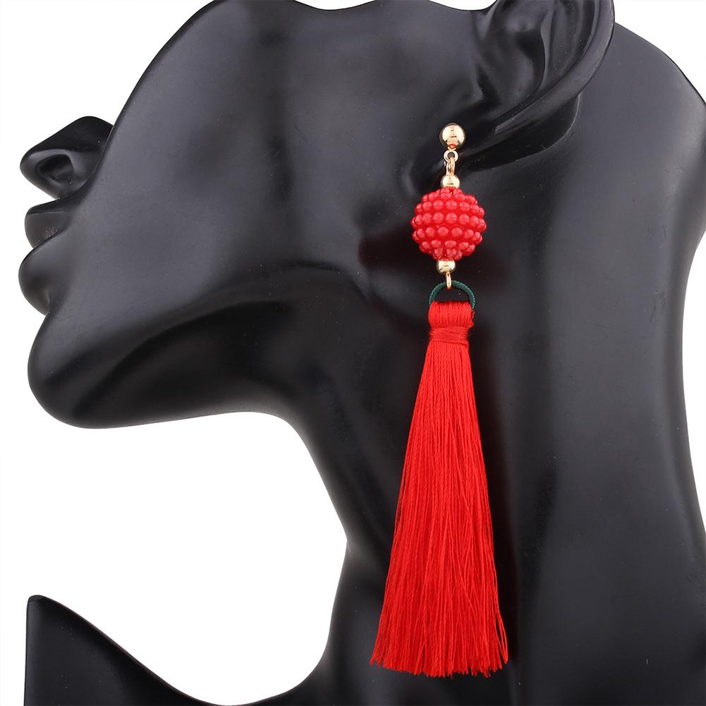Bohemia Long Tassel Earrings Women Fashion Bead Alloy Dangle Earrings Ethnic Jewelry