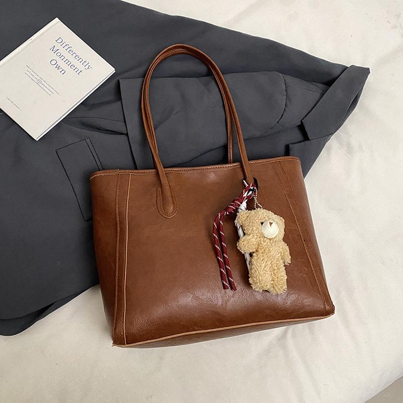 

Large Capacity Minimalist Tote Bag for Women Soft Faux Leather Shoulder Handbag коричневый