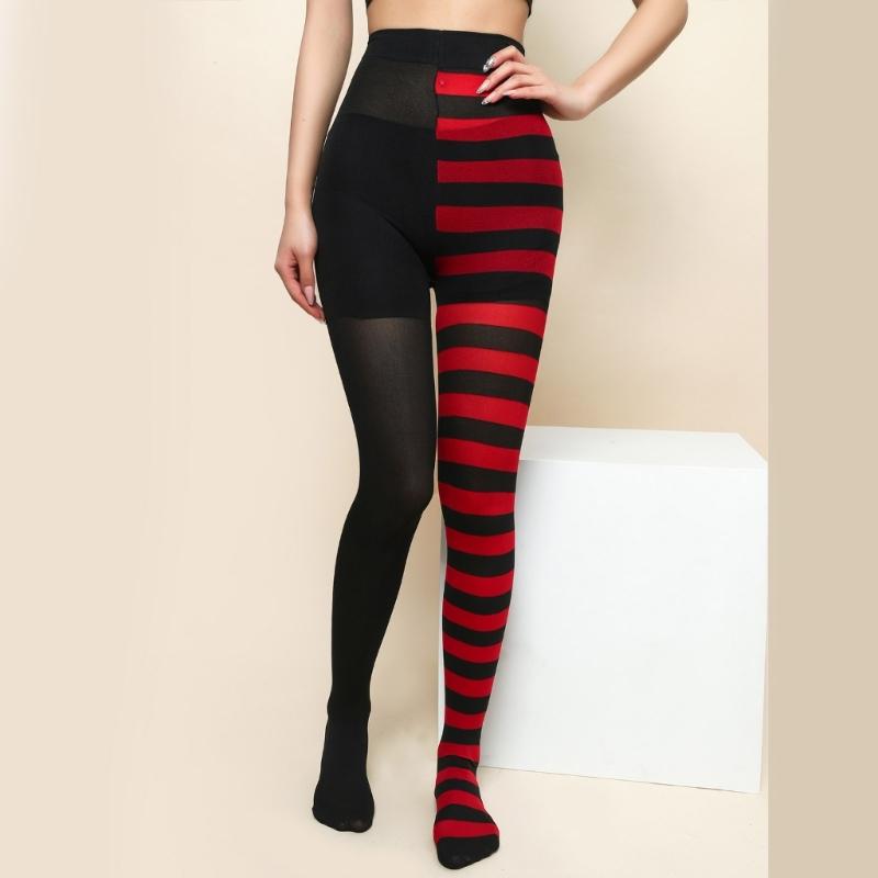 Damen Weihnachten Halloween Gestreifte Strumpfhosen Hoher Bund Vollständig Lange Strumpfhosen Leggings Strümpfe Cosplay Kostüm Zubehör
