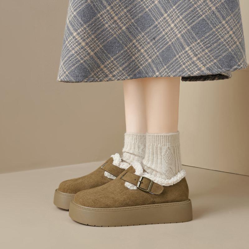 Winter Pelzschuhe Damen Slipper Warme Baumwollschuhe Dicke Sohle 4,5cm Rutschfest Modemarke Damen Winterschuhe Weich Übergröße 42