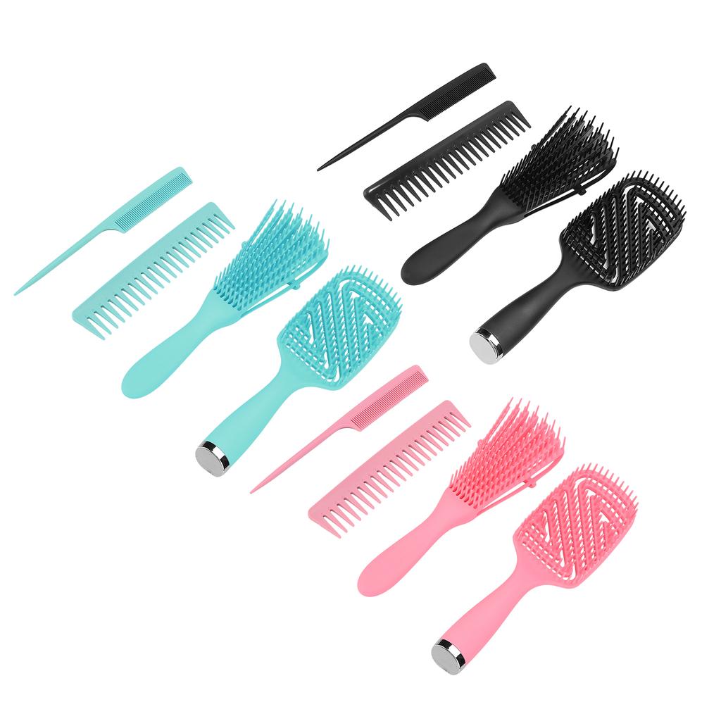 5pcs Detangling Brush Scalp Massage Straight Hair Hollow Comb Rat Tail Hair Brush Set