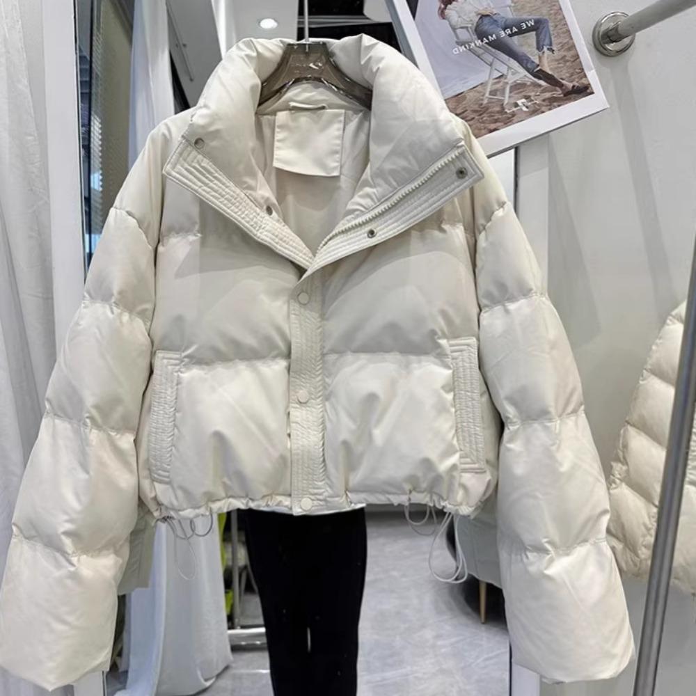 Women's Stand Collar Long Sleeve Cropped Jacket Loose Fit Casual Puffer Coat Winter Warm Outerwear