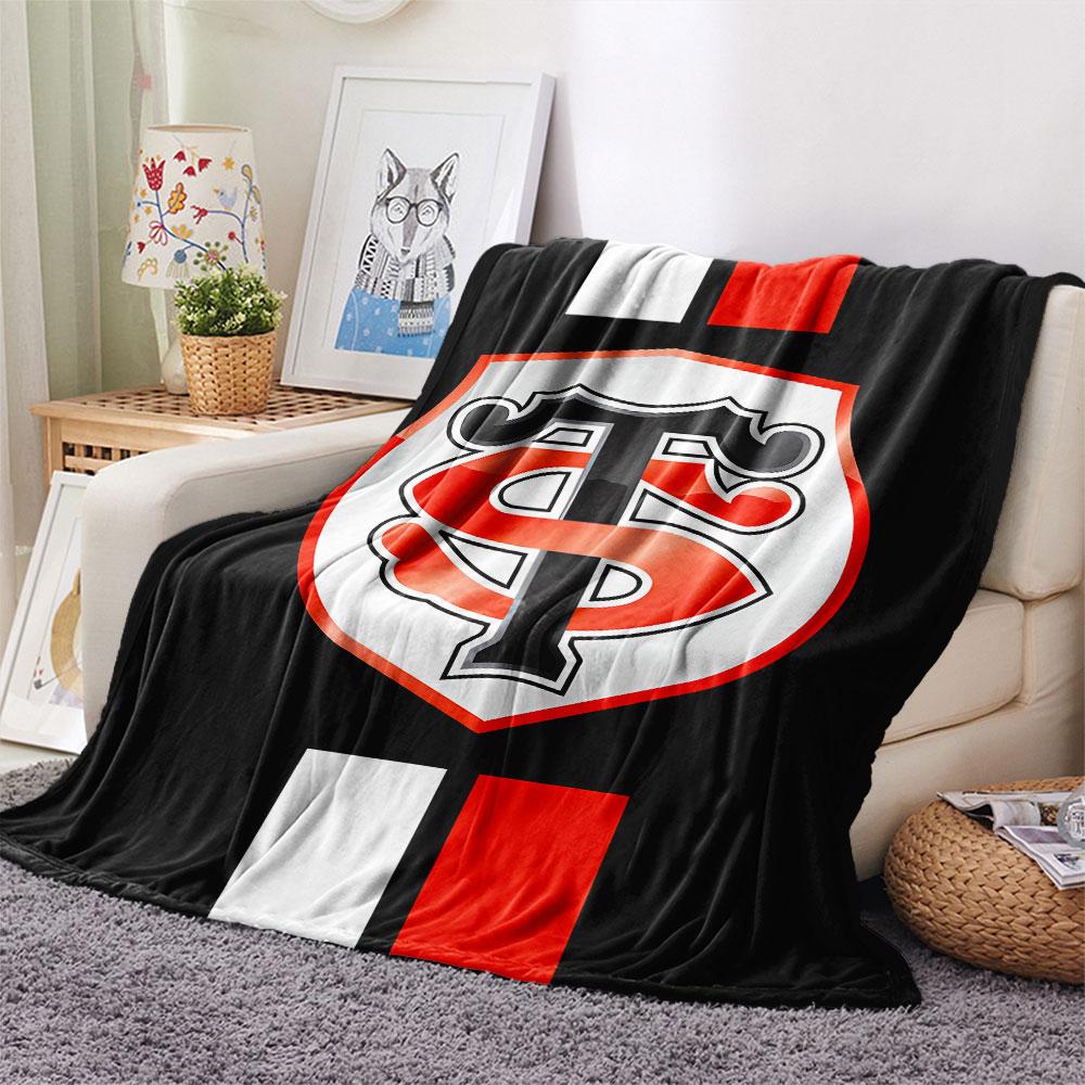 1PC Stade Toulousain Patterned Flannel Blanket Suitable For All Seasons for Home Decor Warmth and Comfort Gifts Holiday Present