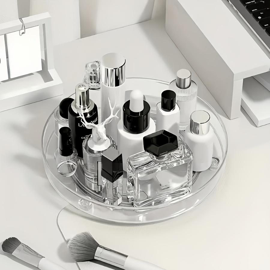 Clear Plastic Rotating Storage Basket, Multi-Purpose Storage Tray for Bathroom, Kitchen Spice Rack, Cosmetic Rack, Storage Shelf