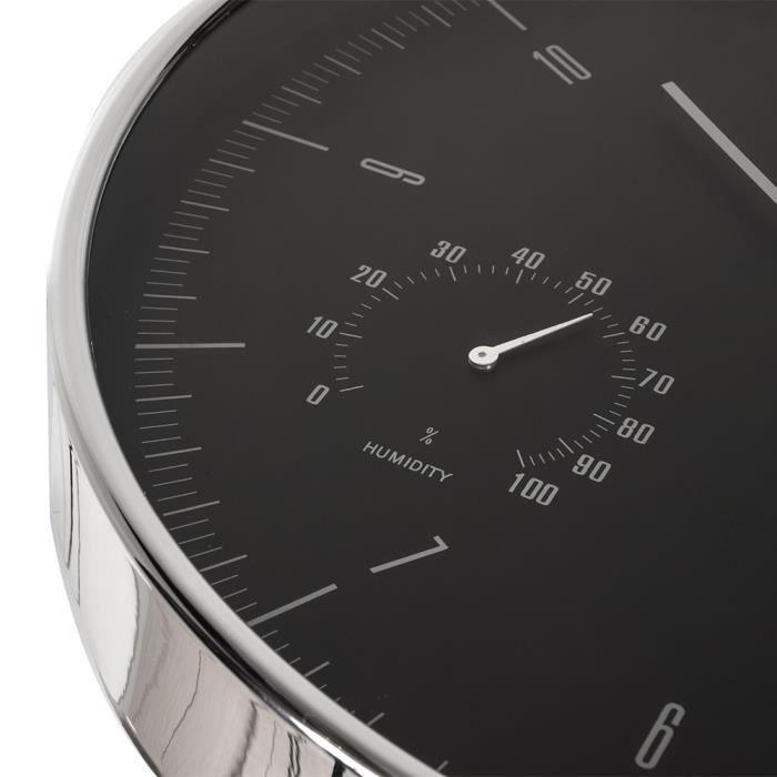 Horloge murale - CE60 S - Argent - 12" (30 cm) - Thermomètre - Hygromètre