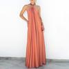 Off Shoulder Backless Neck Straps Solid Color A-Line Beach Dress Elegant Casual