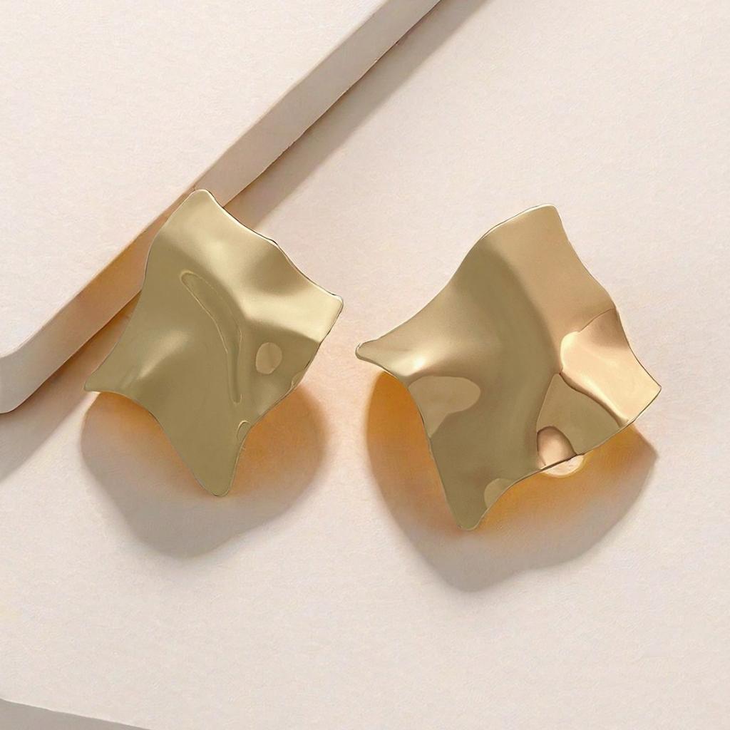 Square Twist Pleated Earrings Simple Fashion Metal Leopard Print Irregular Print Stud Earrings Female