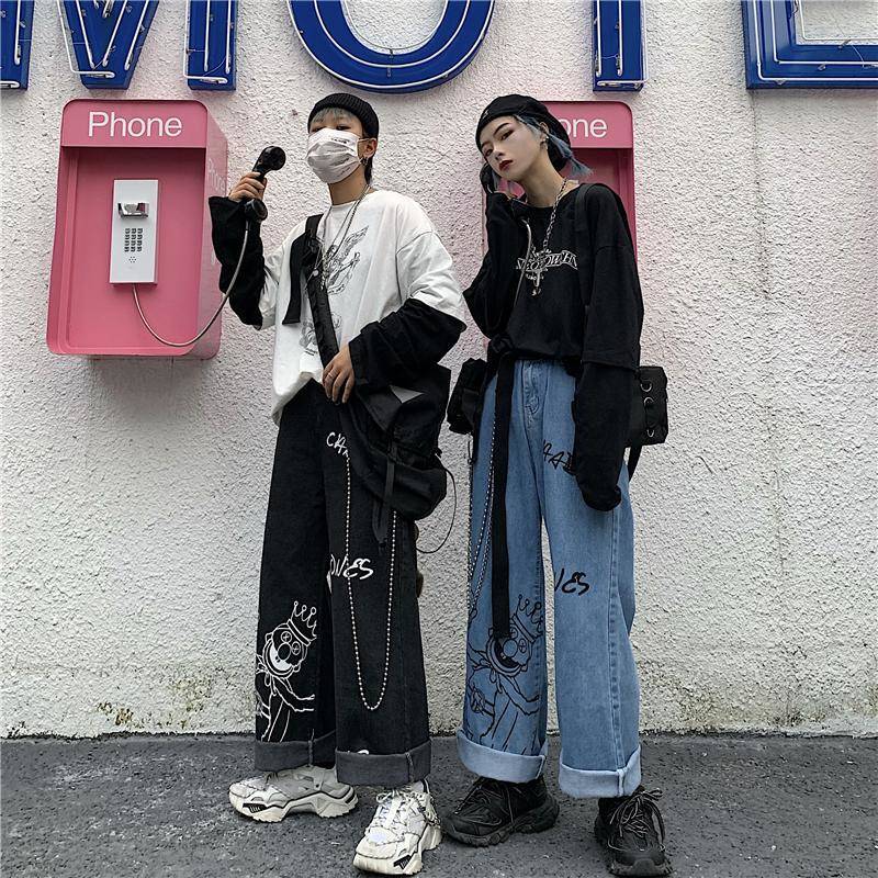 Boyfriend Jeans da donna Harajuku Denim, pantaloni cargo Y2k Bootcut skateboard, pantaloni larghi, pantaloni lounge, bianco, XL
