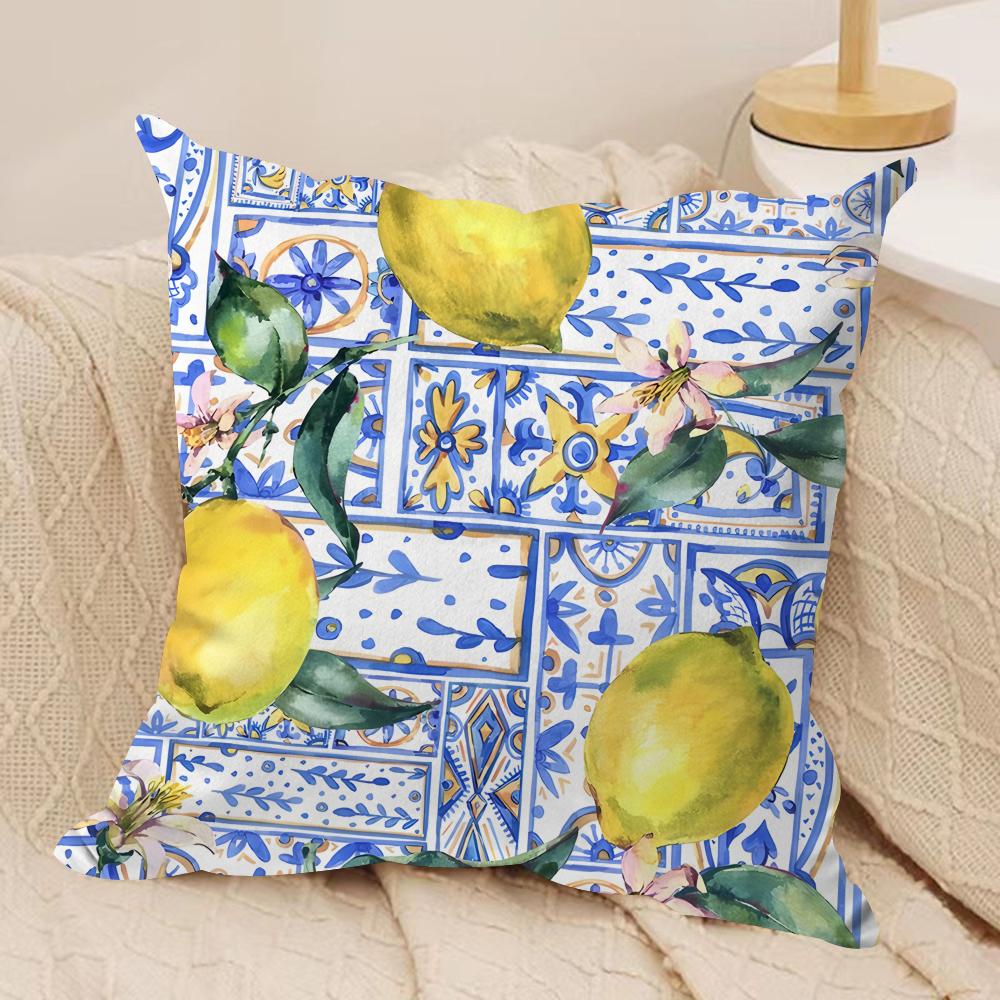 Lemon Art Design fashion Cushion Cover Silky Short Plush Invisible Zipper Dustproof Sofa Pillow Case for Home Decor