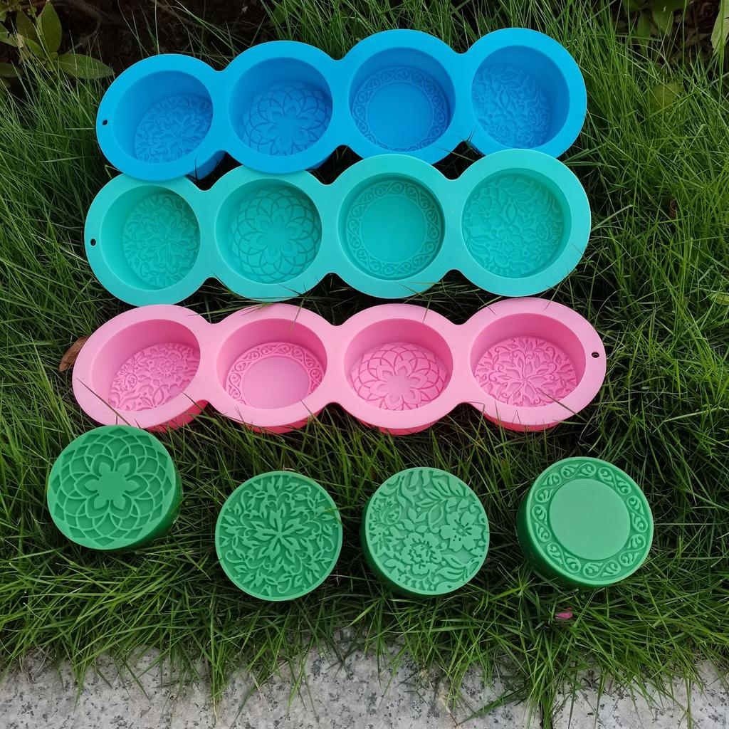 Flower Pattern Silicone Candle Molds for Epoxy Resin Home Decoration 4 Cavities Fondant Silicone Mold for Cake Baking