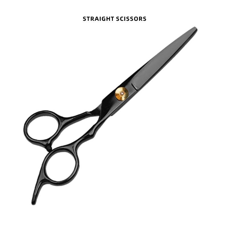 Stainless Steel Haircutting Scissors with Gold Handle and Black Blade for Flyaways and Bangs