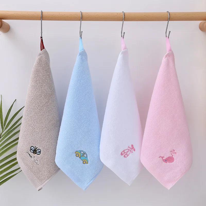 1/4pcs Pure Cotton Small Square Towel 25*25cm Cartoon Embroidery Baby Hook Towel Children Face Towel Gift Customization