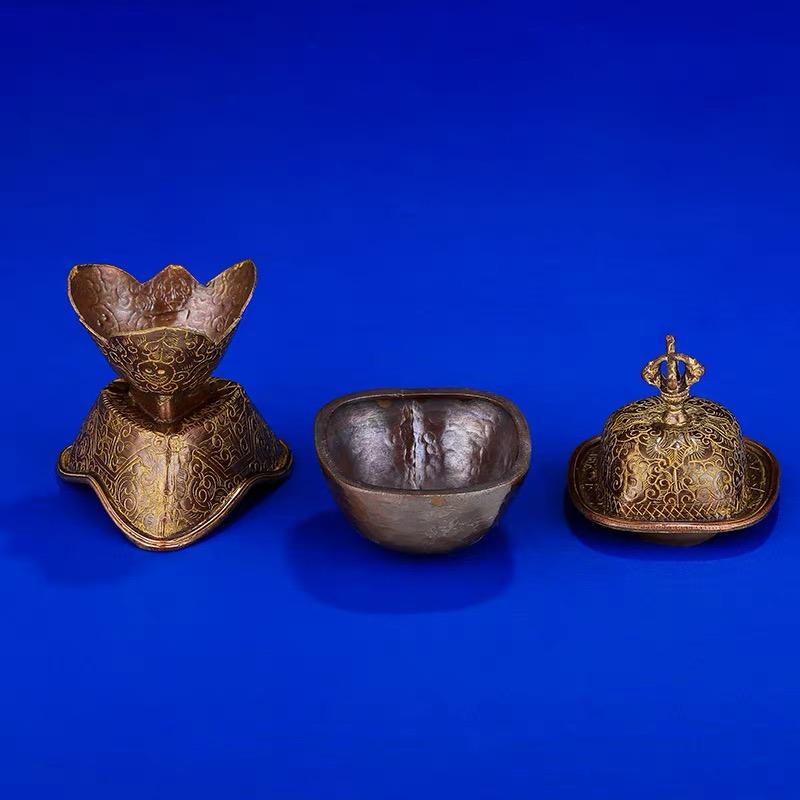 Nepal Toba Bowl, Brown Tibetan Altars Furnishing, Toba Tantric Copper Handicraft, Buddhist Religious Item Collection, 14 cm,1Set