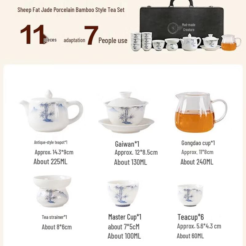 Gold Inlaid Jade Porcelain Tea Set - Bamboo Wind