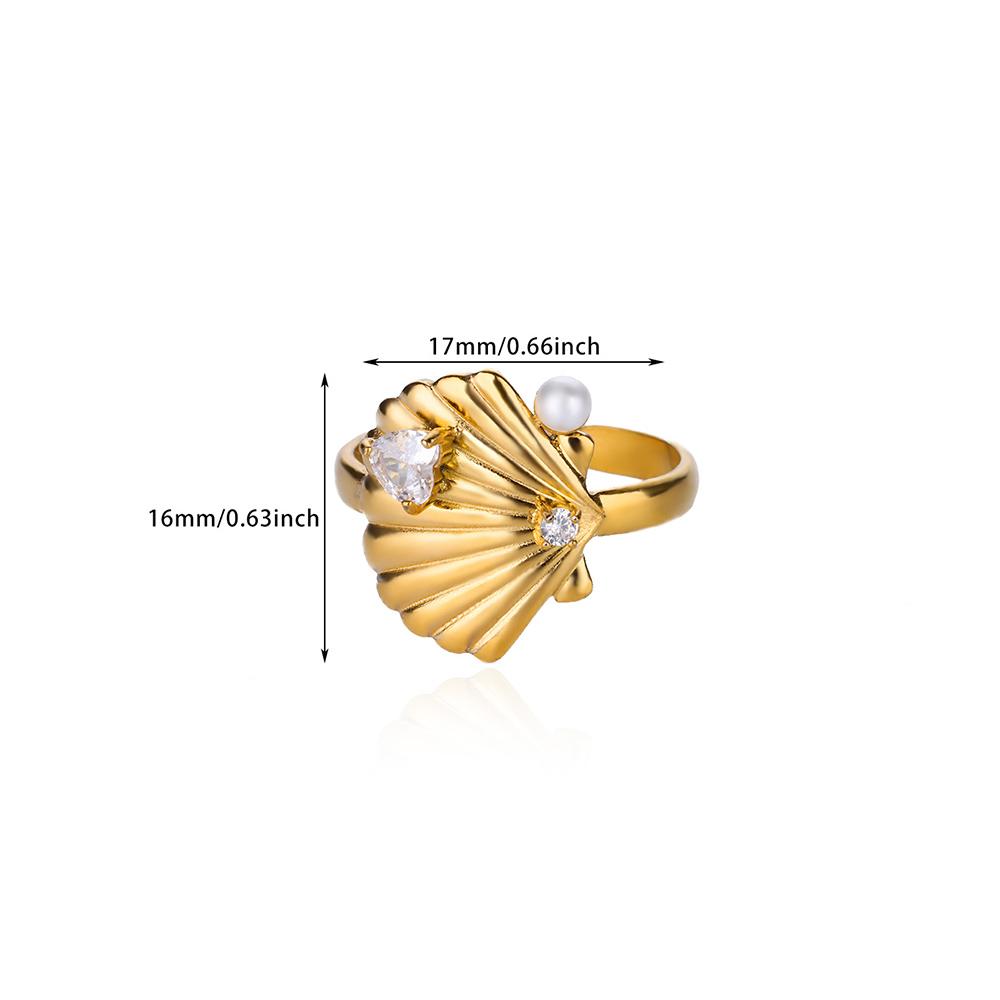 

Cubic Zirconia Imitation Pearl Shell Rings For Women Open Adjustable Stainless Steel Ring New Lucky Couple Wedding Zircon Gift