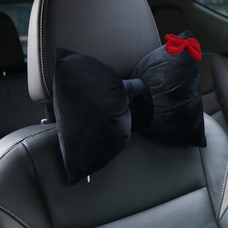 

1 шт. Новая подушка для шеи в стиле ретро с красным бантом, универсальная мягкая плюшевая подушка для автомобильного сиденья, чехол для подголовника, автомобильные аксессуары для женщин