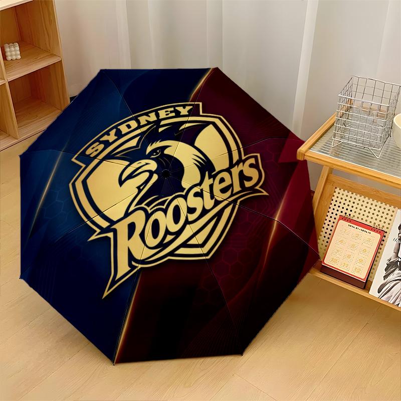 Sydney Roosters Print Auto 8?Ribs Folding Umbrella Wind Resistant Lightweight Automatic Umbrella For Daily Travel