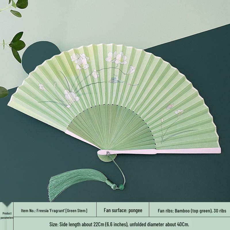 Portable Ancient Chinese Bamboo Folding Fan for Hanfu & Qipao - Gardenia Design