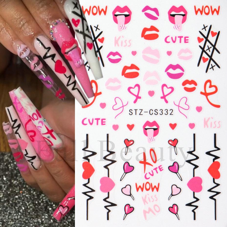 Nail Art Stickers, Valentine'S Day Romantic Love Lips Heart Love Lollipop Nail Stickers