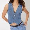 Damen V-Ausschnitt Denim Westen Top - Europäischer & Amerikanischer Stil