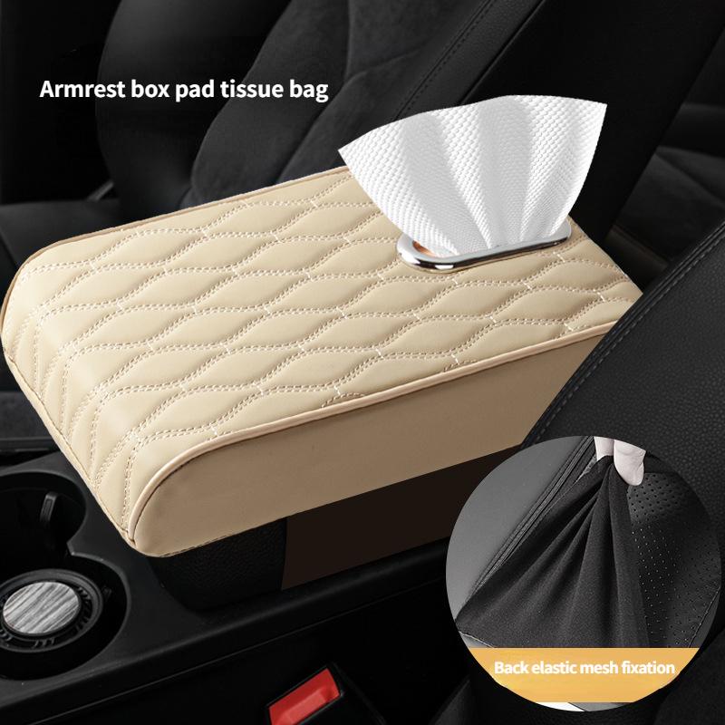 Car Armrest Box Height Pad Universal Leather Armrest Cushion Memory Foam Support Armrest Storage with Pocket Central Universal