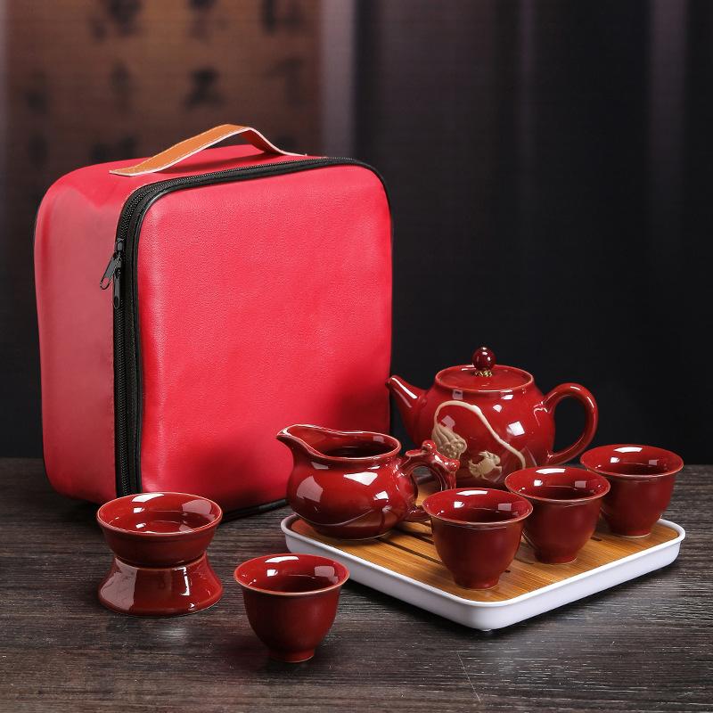 Travel Tea Set, Portable Storage Bag, Creative Ceramic Kung Fu Teapot, Tea Tray, Complete Set of Business Gifts