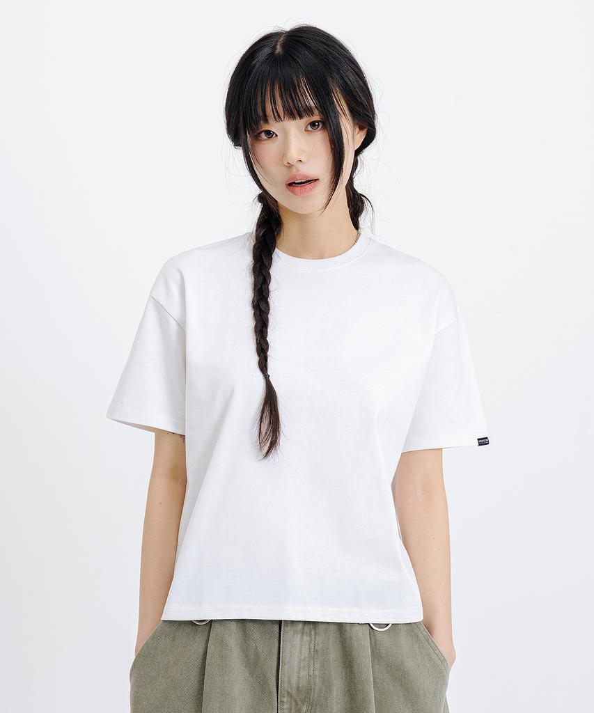LEMAIN SECOND Crop Plain Oversized Short Sleeve T-Shirt [White]