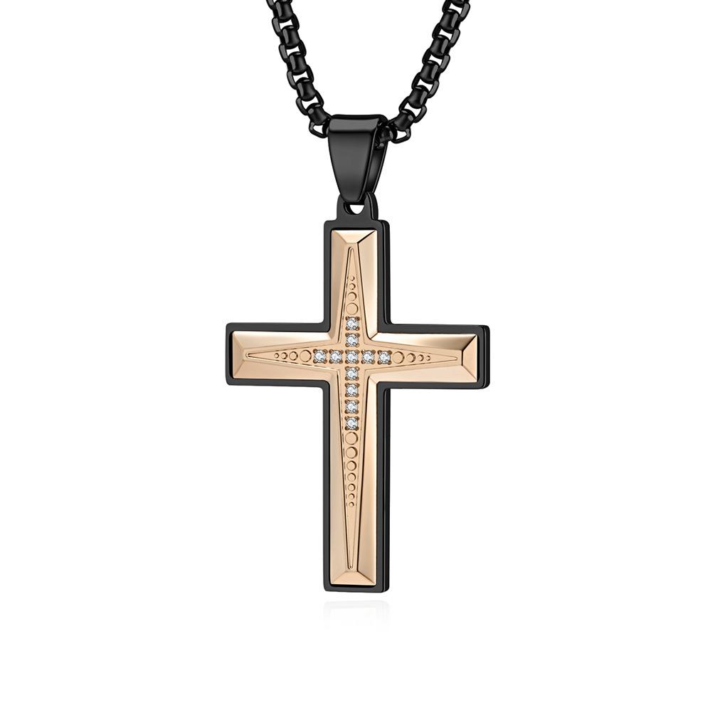 2025 Jewelry Inlaid Zircon Cross Pendant Clavicle Chain Men's Classic Personalized Versatile Necklace